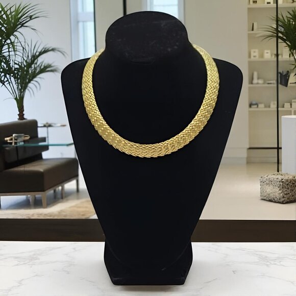 Viro18K Yellow Gold Clad .925 Sterling Silver Braided Neck Collar - Picture 1 of 10